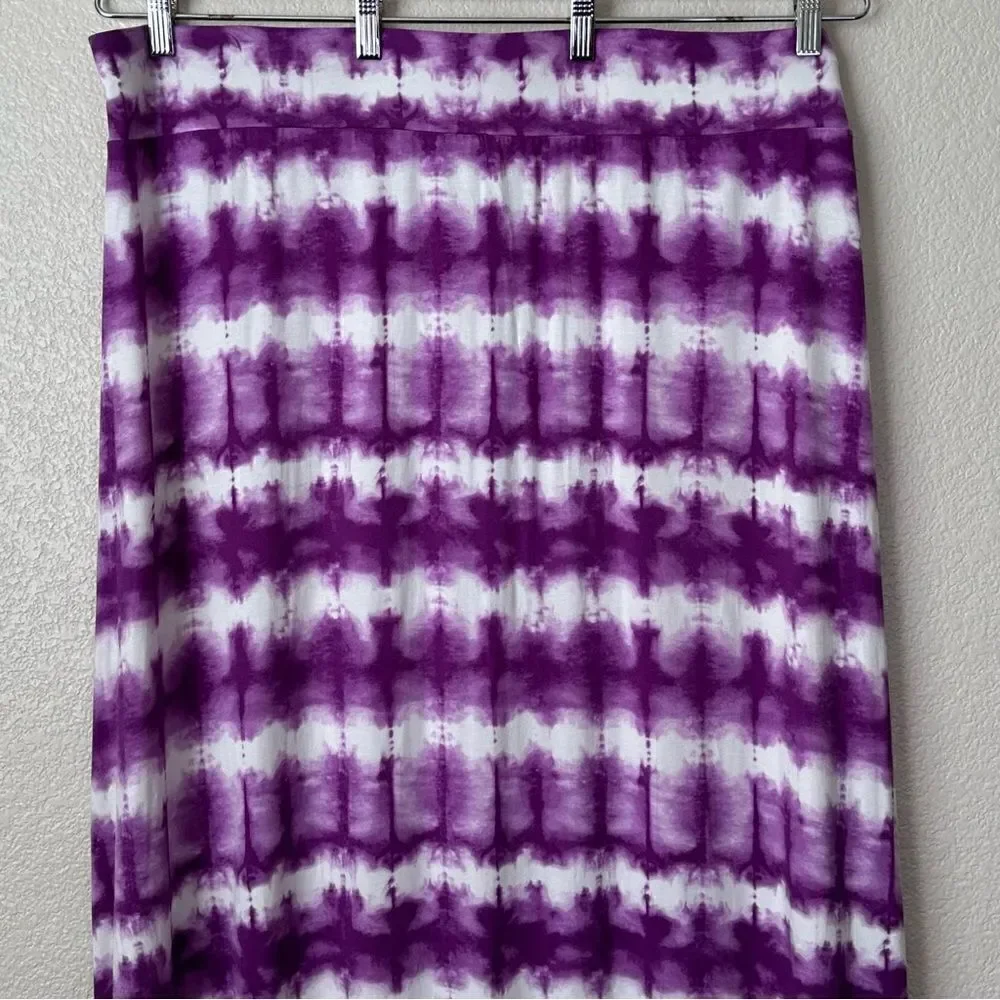 Ava & Viv Boho Purple White Tie Dye Stretchy Maxi Skirt